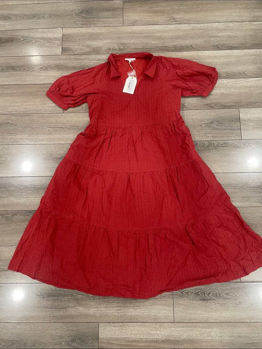 Free the Roses Crimson Tiered Collared Midi Dress